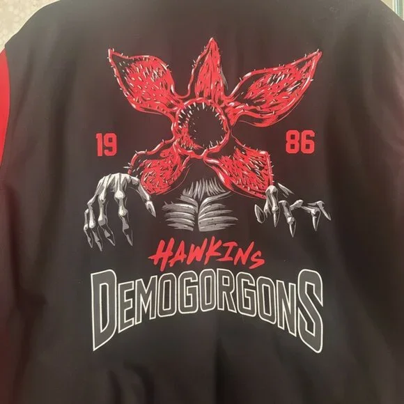 Stranger Things Hawkins Demogorgons Red Black Varsity Jacket BlackMilk Unisex S - Picture 10 of 12